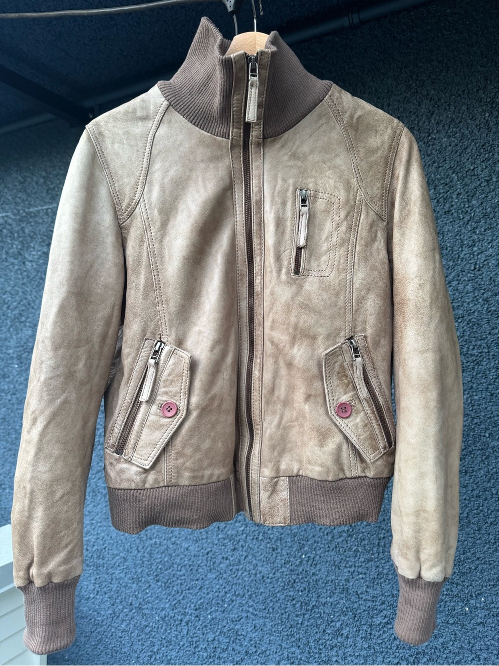 Women’s Brown Napa Leather Zip Bomber Jacket